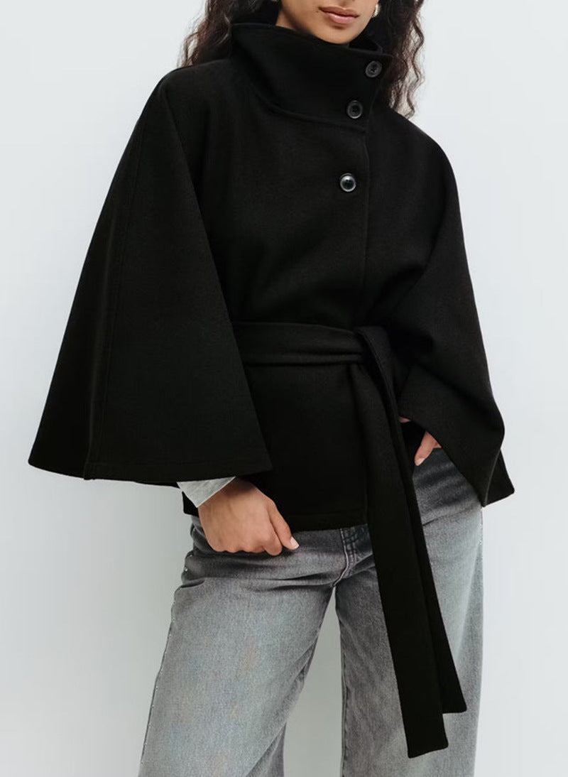 Felicia | Women's Belted High Turtle Neck Cape Coat Jacket