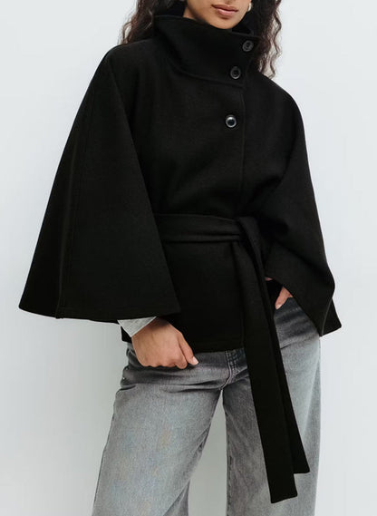 Felicia | Women's Belted High Turtle Neck Cape Coat Jacket