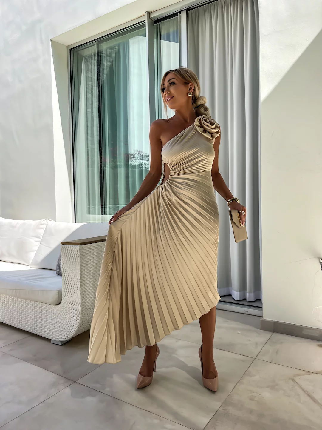 Felicity | Women's One-Shoulder Pleated Maxi Wedding Guest Dress