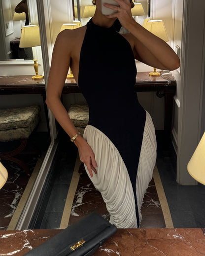 Francesca | Women's High-Neck Sleeveless Backless Pleated Midi Dress