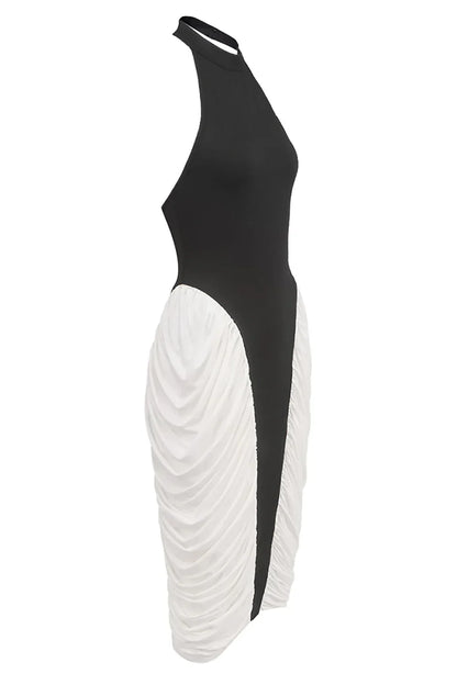 Francesca | Women's High-Neck Sleeveless Backless Pleated Midi Dress