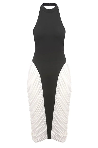 Francesca | Women's High-Neck Sleeveless Backless Pleated Midi Dress