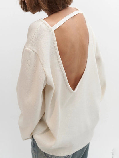 Giselle | Women's Oversized Crew Neck Backless Knit Sweater