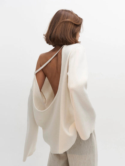 Giselle | Women's Oversized Crew Neck Backless Knit Sweater