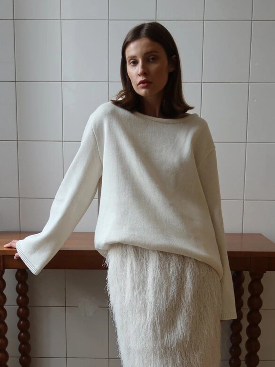 Giselle | Women's Oversized Crew Neck Backless Knit Sweater