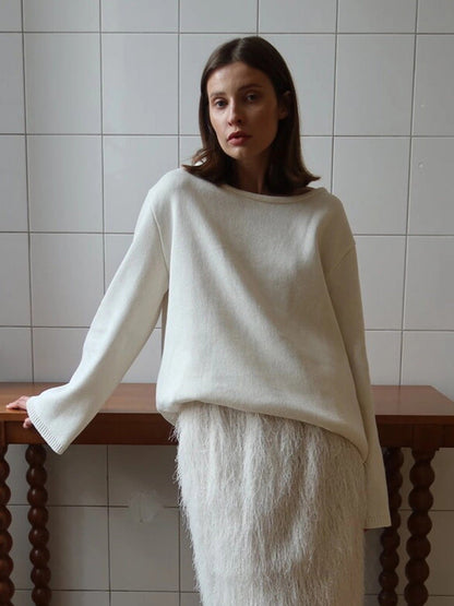 Giselle | Women's Oversized Crew Neck Backless Knit Sweater