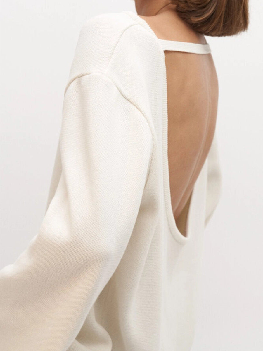 Giselle | Women's Oversized Crew Neck Backless Knit Sweater