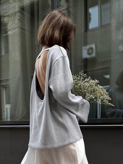 Giselle | Women's Oversized Crew Neck Backless Knit Sweater
