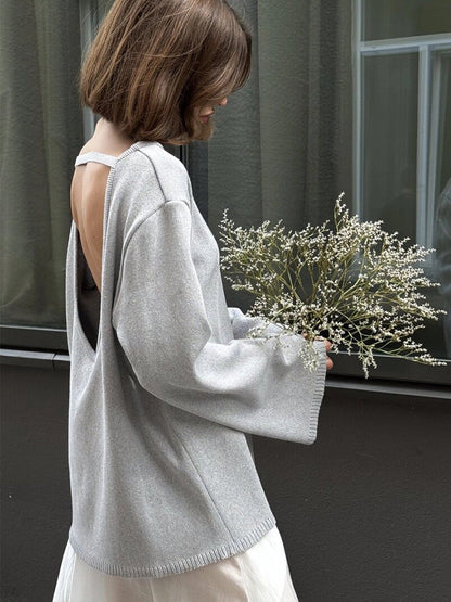 Giselle | Women's Oversized Crew Neck Backless Knit Sweater