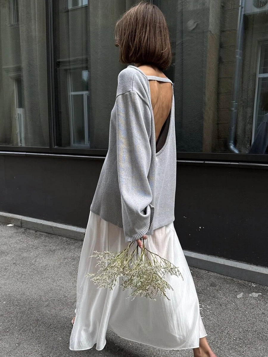 Giselle | Women's Oversized Crew Neck Backless Knit Sweater