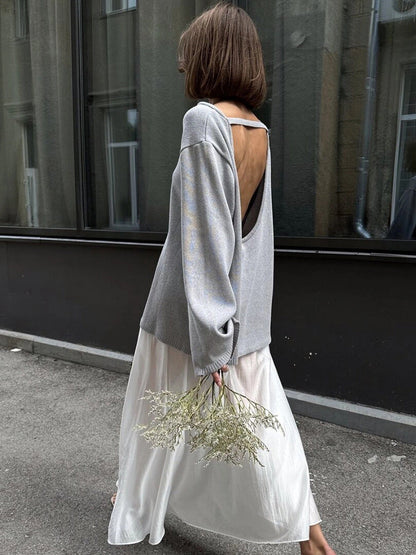 Giselle | Women's Oversized Crew Neck Backless Knit Sweater