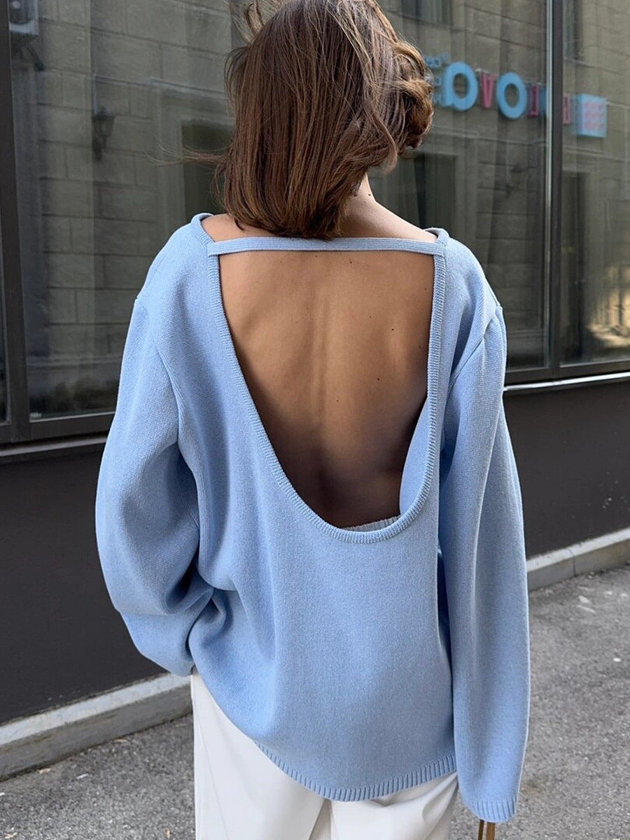 Giselle | Women's Oversized Crew Neck Backless Knit Sweater