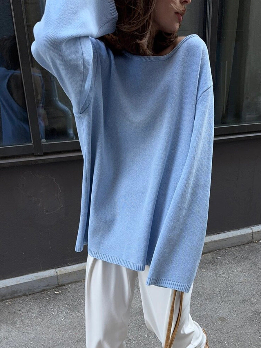 Giselle | Women's Oversized Crew Neck Backless Knit Sweater