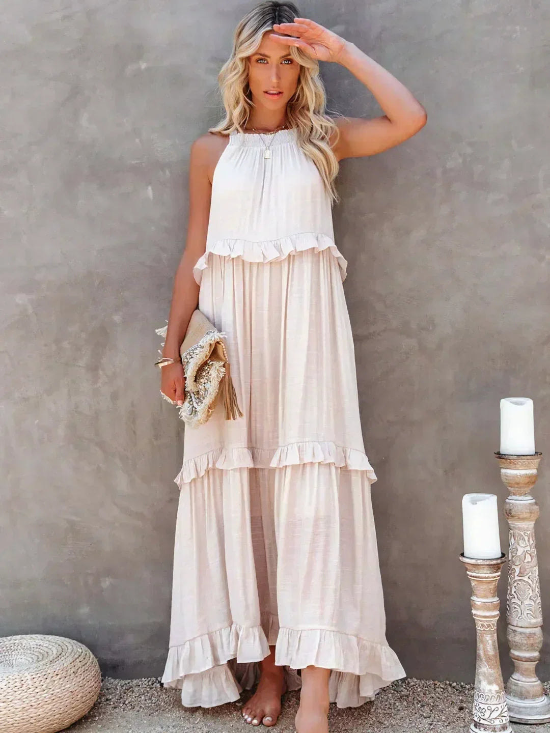 Gabriella | Women’s Tiered Ruffle Trim Sleeveless Maxi Summer Dress