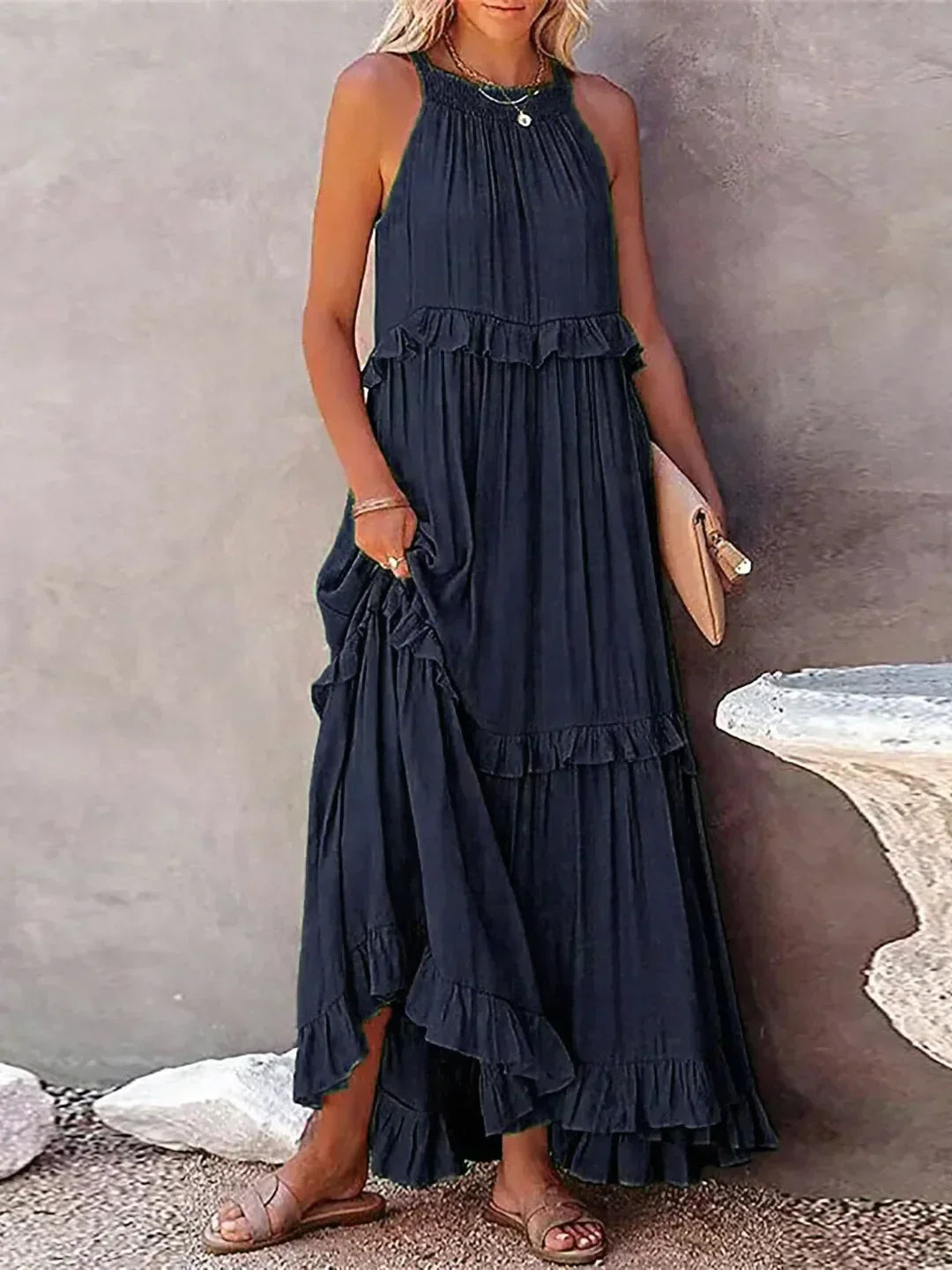Gabriella | Women’s Tiered Ruffle Trim Sleeveless Maxi Summer Dress