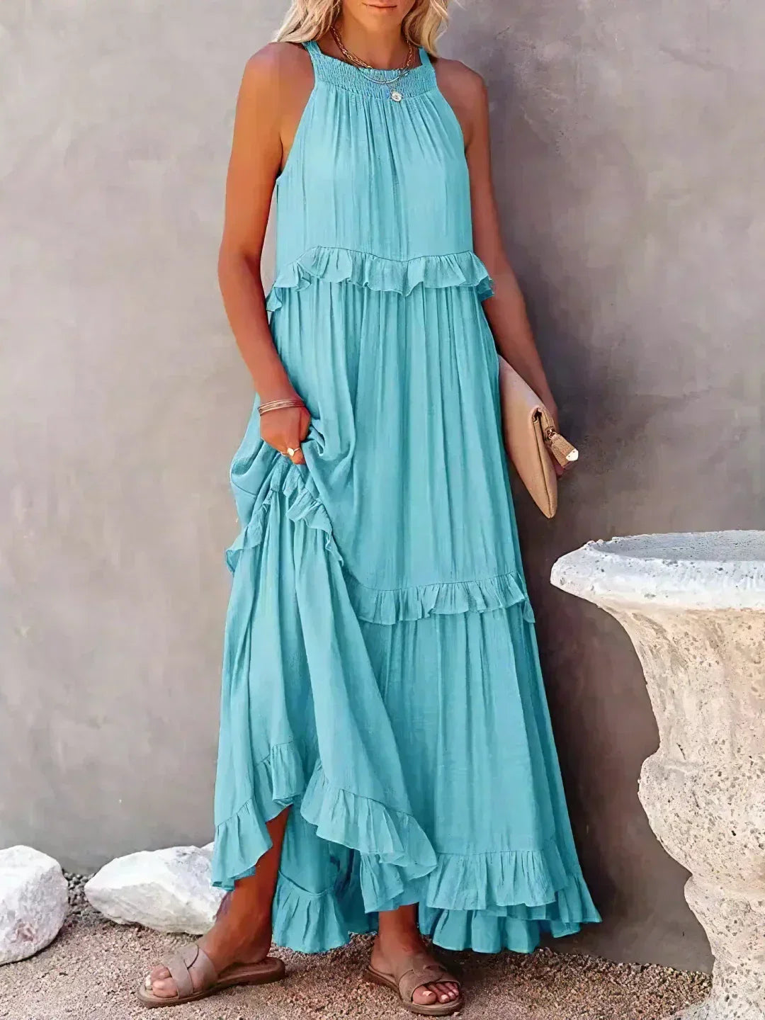 Gabriella | Women’s Tiered Ruffle Trim Sleeveless Maxi Summer Dress