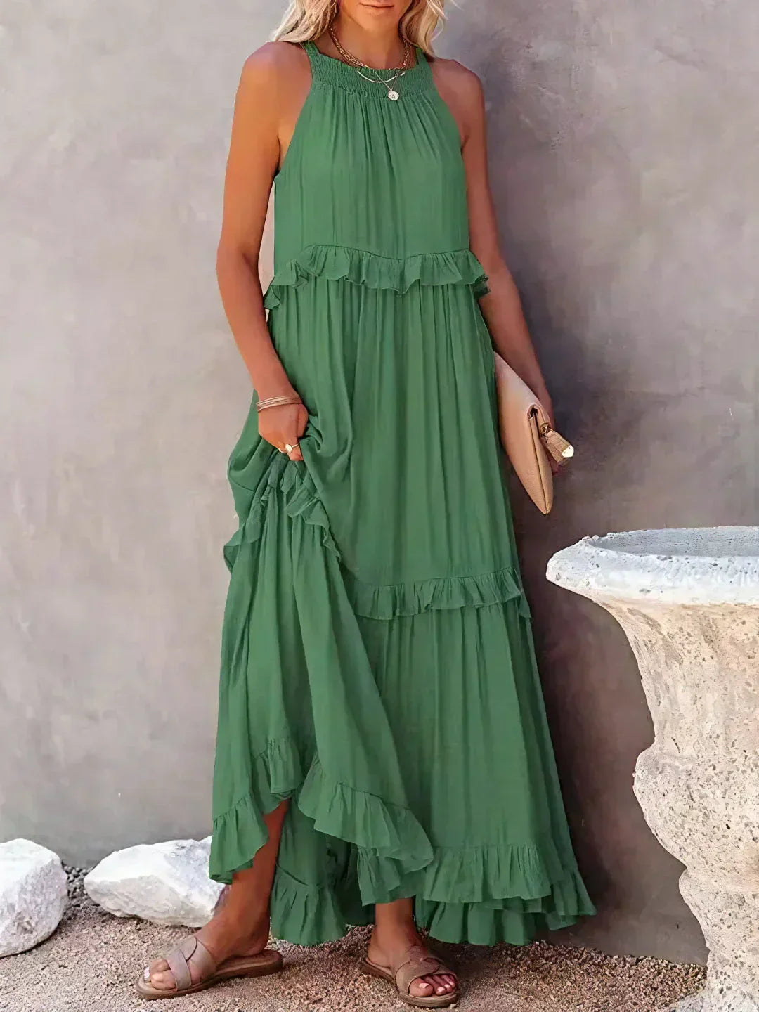 Gabriella | Women’s Tiered Ruffle Trim Sleeveless Maxi Summer Dress
