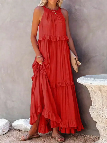 Gabriella | Women’s Tiered Ruffle Trim Sleeveless Maxi Summer Dress