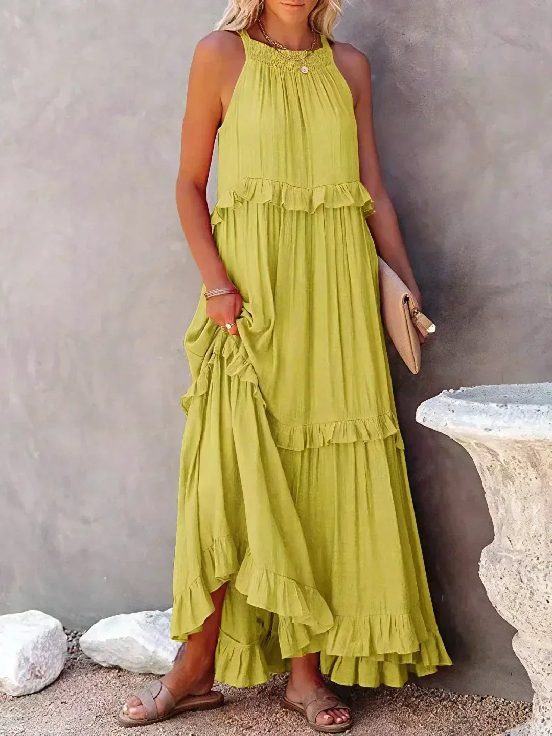 Gabriella | Women’s Tiered Ruffle Trim Sleeveless Maxi Summer Dress