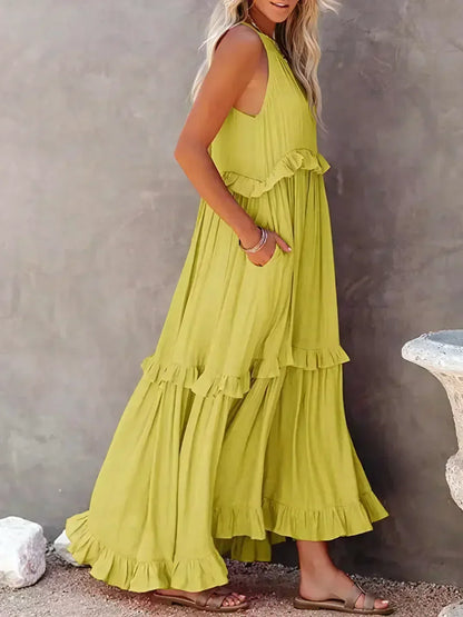 Gabriella | Women’s Tiered Ruffle Trim Sleeveless Maxi Summer Dress