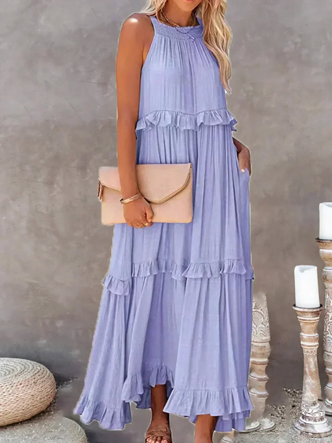 Gabriella | Women’s Tiered Ruffle Trim Sleeveless Maxi Summer Dress