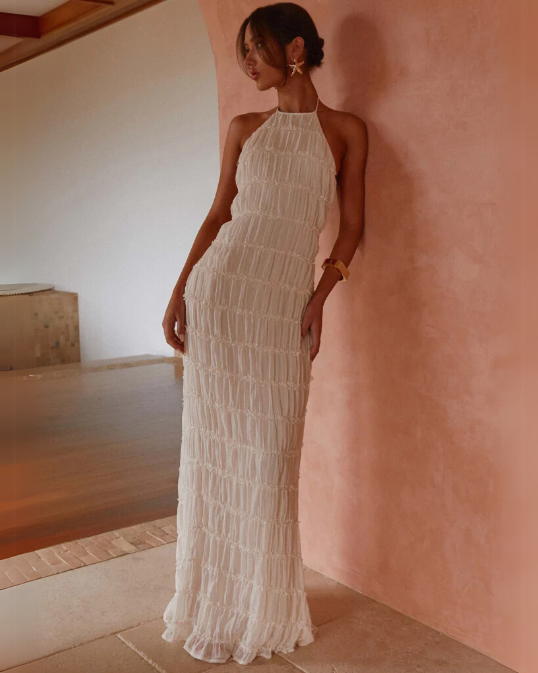 Greta | Women's Backless Sculpted Texture Maxi Summer Dress