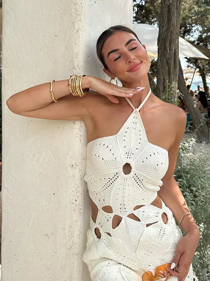 Hailey | Women's Halter Neck Crochet Mini Dress