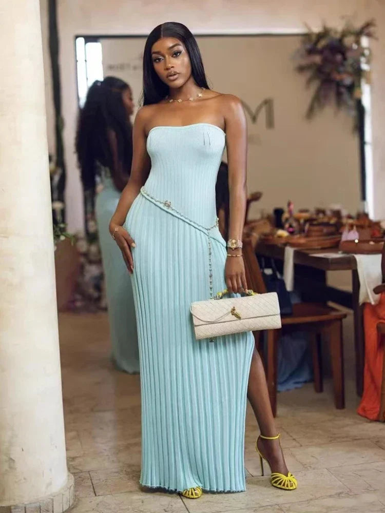 Isadora | Women's Strapless Side-Slit Knit Maxi Summer Dress