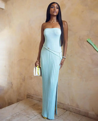 Isadora | Women's Strapless Side-Slit Knit Maxi Summer Dress
