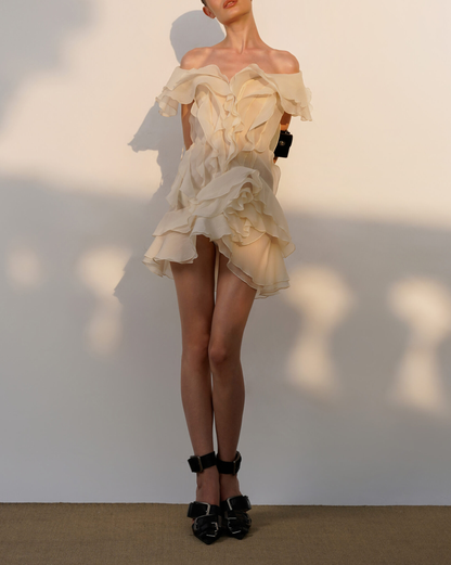 Jazlyn | Women's V-Neck Off-Shoulder Ruffled Mini Summer Dress
