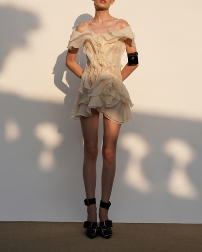 Jazlyn | Women's V-Neck Off-Shoulder Ruffled Mini Summer Dress