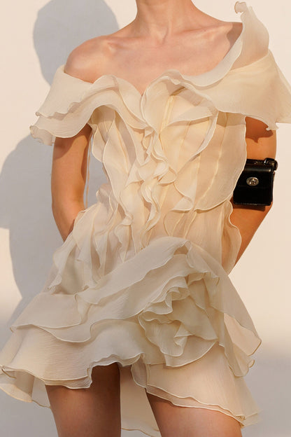 Jazlyn | Women's V-Neck Off-Shoulder Ruffled Mini Summer Dress