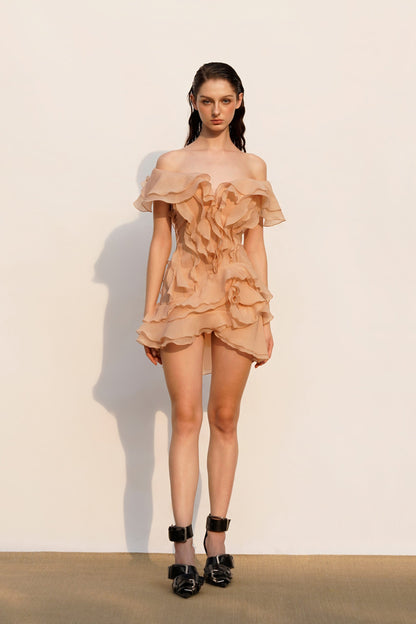Jazlyn | Women's V-Neck Off-Shoulder Ruffled Mini Summer Dress