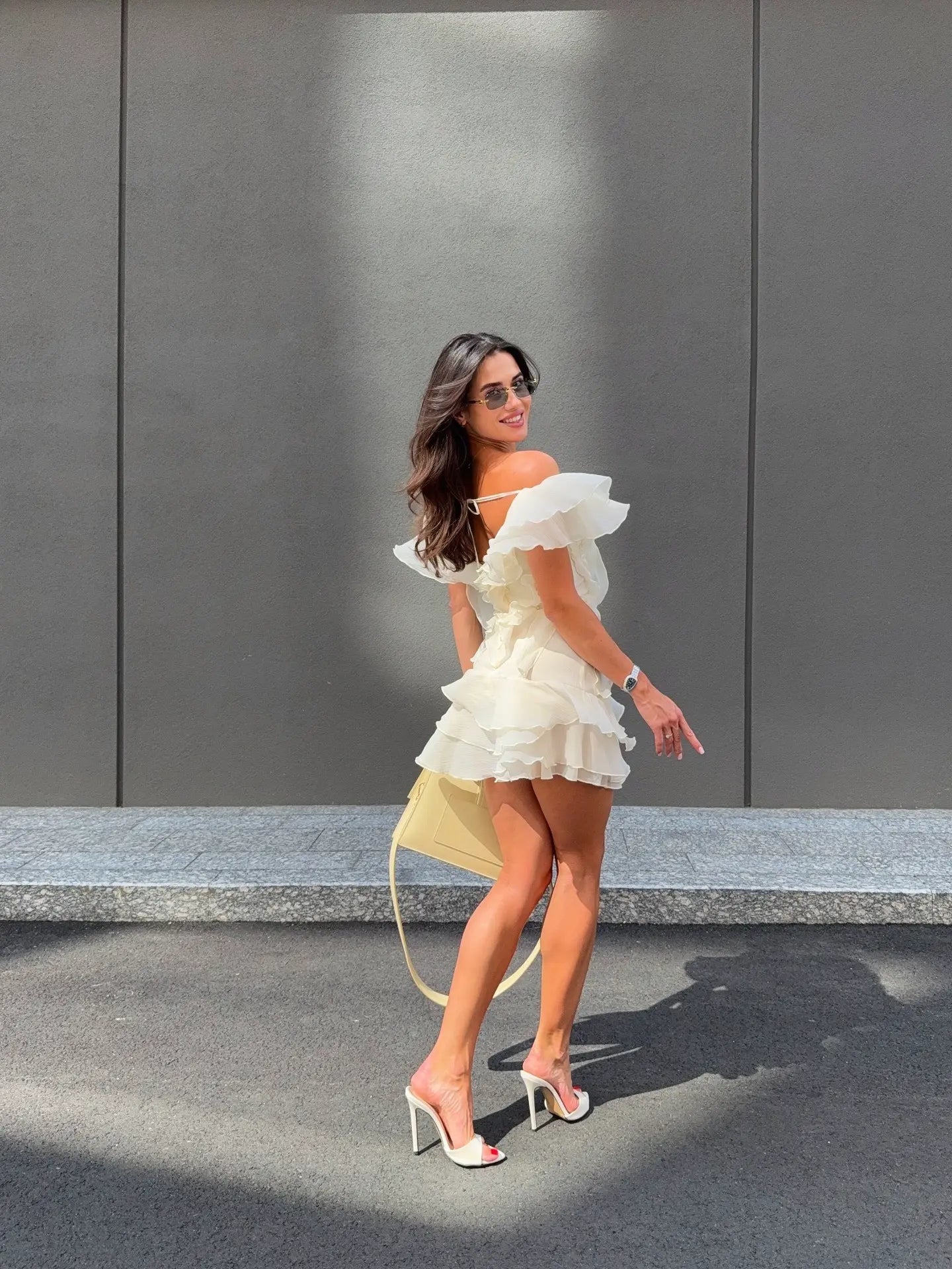 Jazlyn | Women's V-Neck Off-Shoulder Ruffled Mini Summer Dress