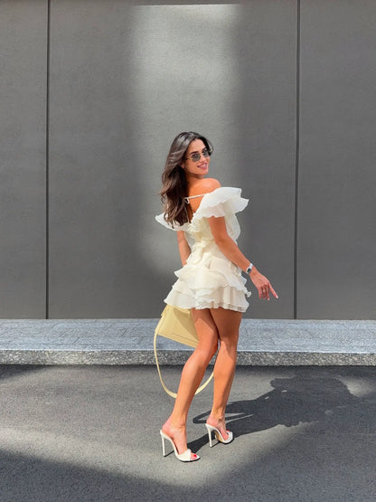 Jazlyn | Women's V-Neck Off-Shoulder Ruffled Mini Summer Dress