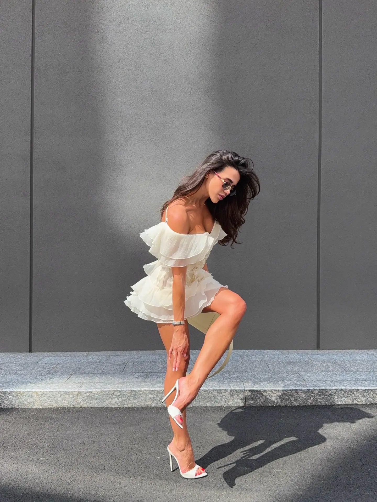 Jazlyn | Women's V-Neck Off-Shoulder Ruffled Mini Summer Dress