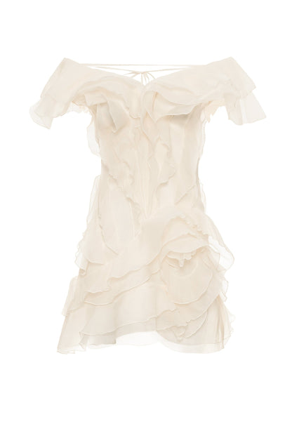 Jazlyn | Women's V-Neck Off-Shoulder Ruffled Mini Summer Dress