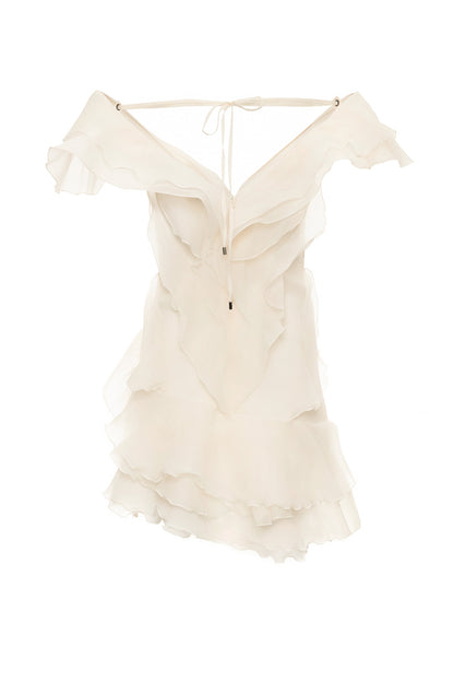 Jazlyn | Women's V-Neck Off-Shoulder Ruffled Mini Summer Dress