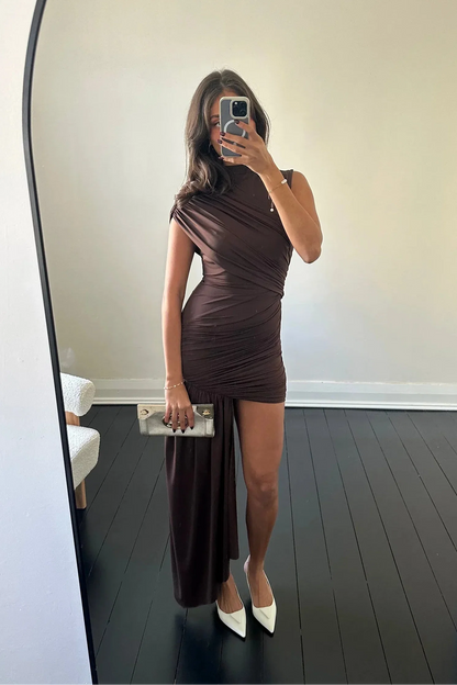 Jenna | Women's High Neck Ruched Draped Mini Cocktail Dress
