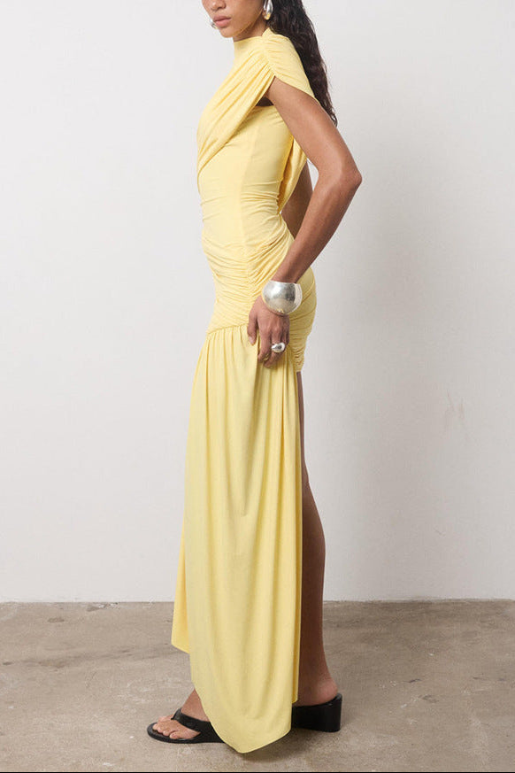 Jenna | Women's High Neck Ruched Draped Mini Cocktail Dress