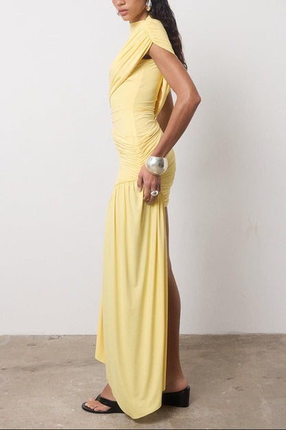 Jenna | Women's High Neck Ruched Draped Mini Cocktail Dress