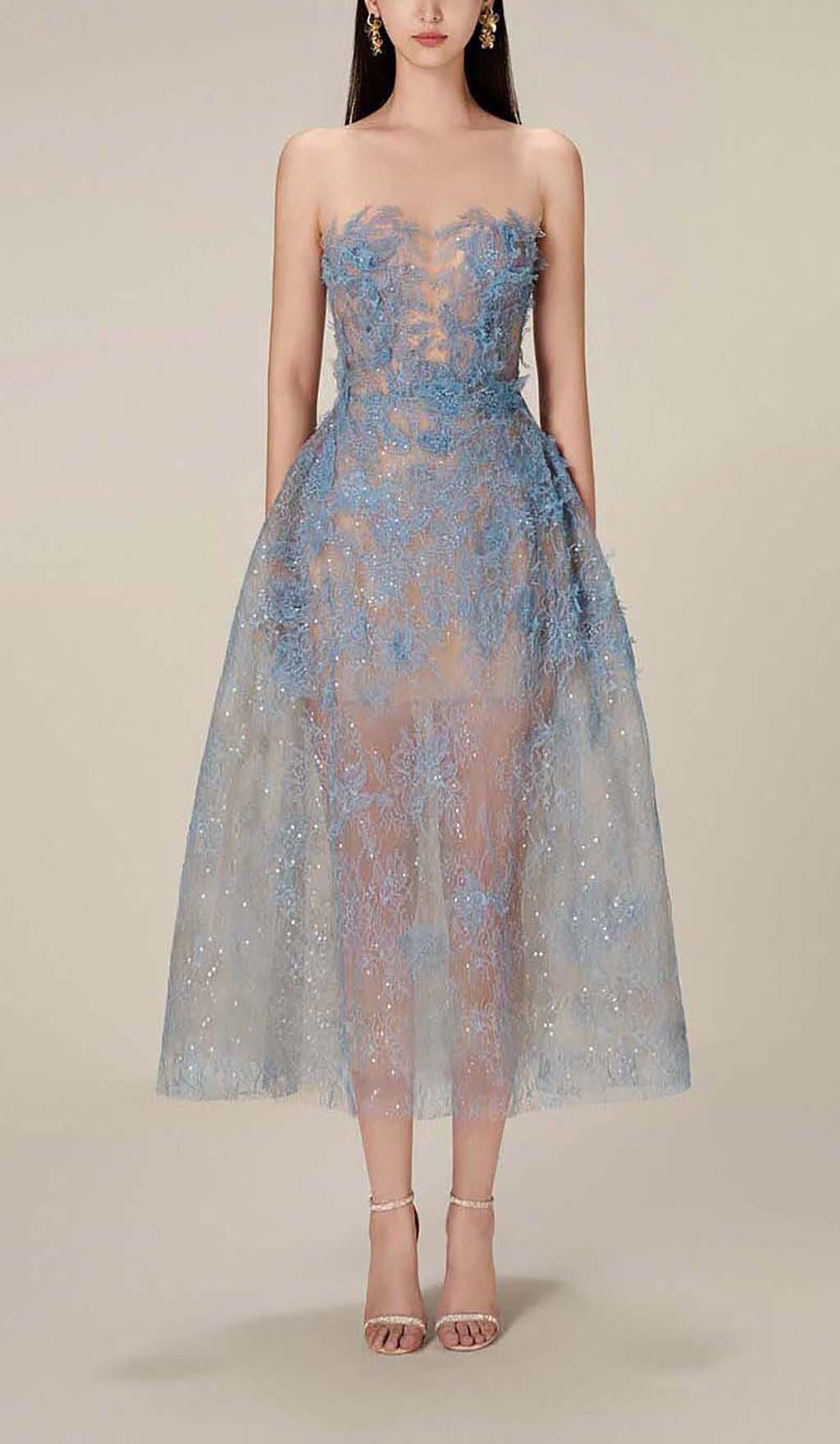 Joelle | Women's Floral Lace Embroidery Midi Prom Dress