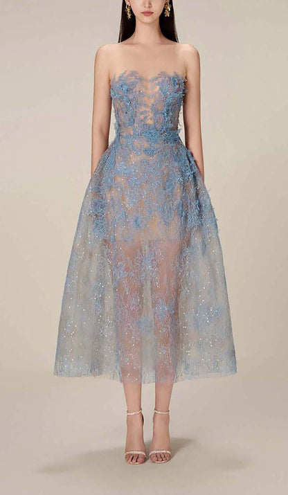 Joelle | Women's Floral Lace Embroidery Midi Prom Dress