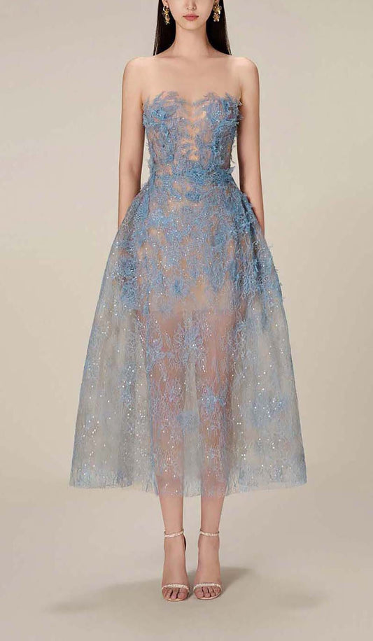 Joelle | Women's Floral Lace Embroidery Midi Prom Dress