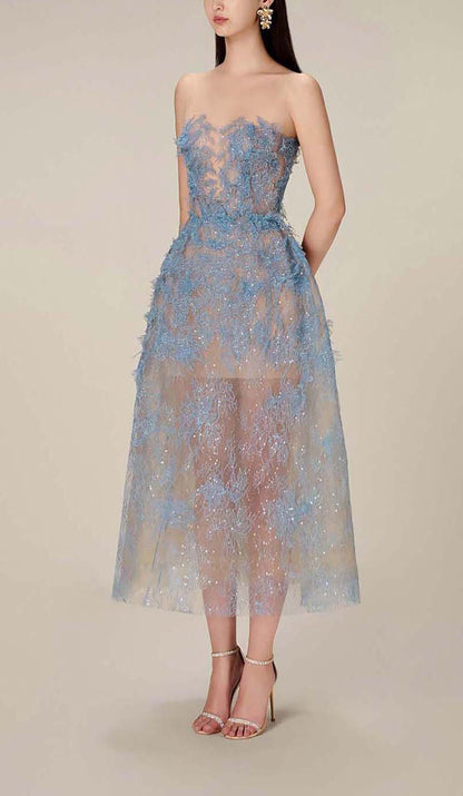 Joelle | Women's Floral Lace Embroidery Midi Prom Dress