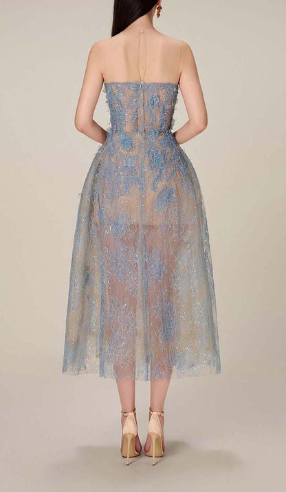 Joelle | Women's Floral Lace Embroidery Midi Prom Dress