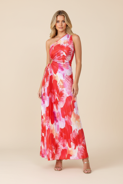 Juniper | Women's One-Shoulder Floral Pleated Maxi Wedding Guest Dress