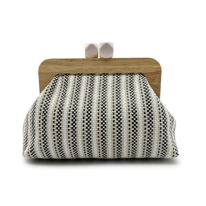Kaia | Women’s Boho Woven Clutch Bag with Wooden Frame Bag