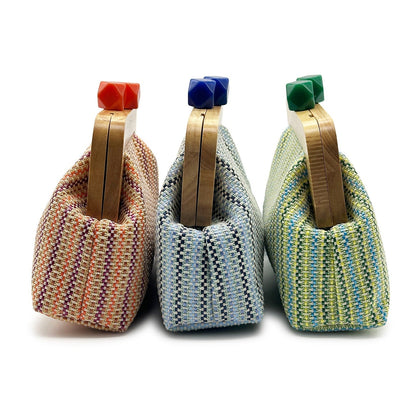 Kaia | Women’s Boho Woven Clutch Bag with Wooden Frame Bag