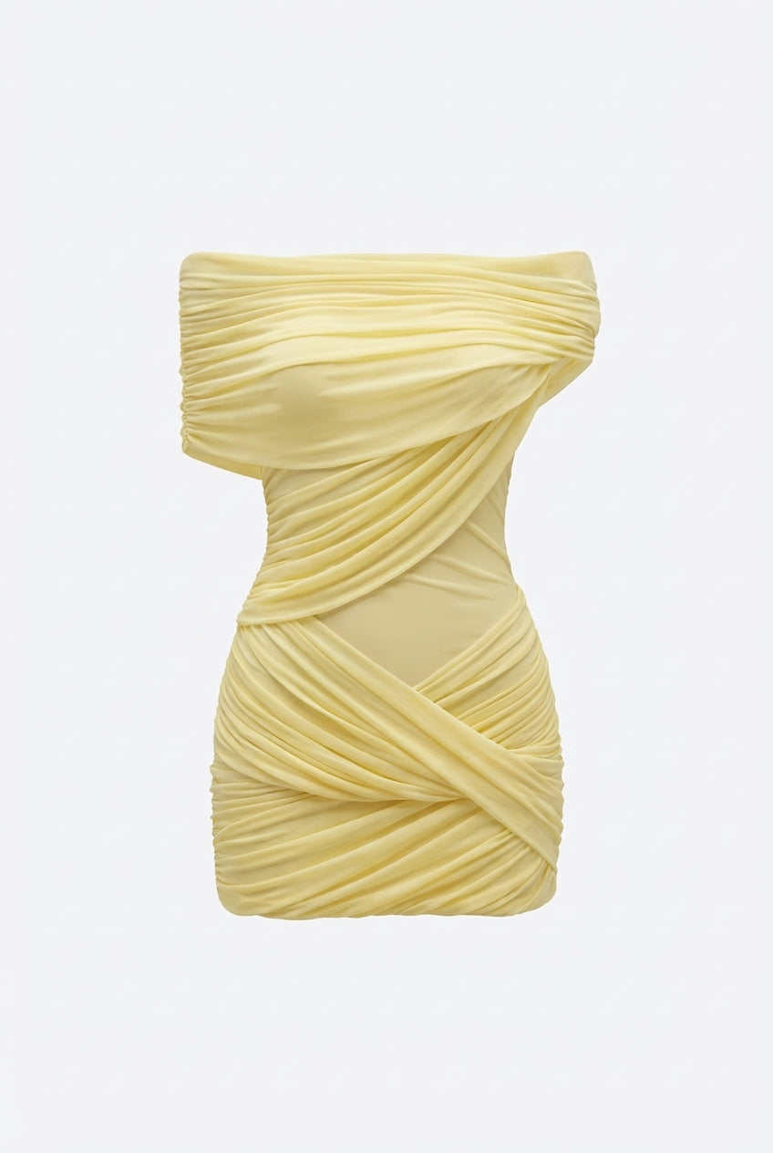 Kaithlyn | Women’s Off-Shoulder Ruched Mesh Panel Mini Party Dress